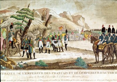 1805年12月2日のアウステルリッツの戦いの後、皇帝ナポレオン1世とオーストリア皇帝フランソワ2世（1768-1835）の会見。 作： French School