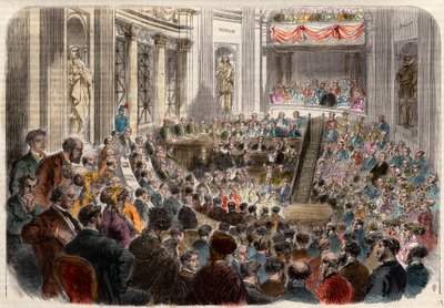1868年4月23日、フランスのアカデミーの会合。フランスの政治家、ムッシュー・ジュール・ファーヴル（1809-1880）のレセプション。L
