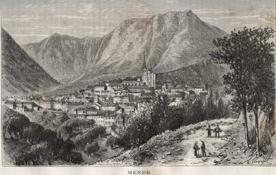 ラングドック・ルーション地方のメンデ、ロゼール - V.-A. Malt-Brown著 "La France illustree: geographie, histoire, administration statistique "に掲載された彫刻。 作： French School