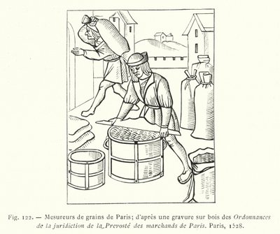 パリの穀物測定者たち；パリのプレヴォスト・デ・マルシェンヌ法律事務所の木の上に描かれた写真より 作： French School