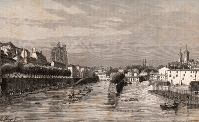 メッツ - サン・ジョルジュ港 - モーゼル - V.A.マルト・ブラウン著「La France illustree: Geographie, histoire, Administration Statistique」に掲載された彫刻。 作： French School