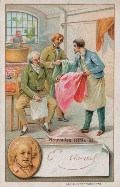 フランスの化学者、ミシェルユージーンシェヴル（1786〜1889）がいくつかの新しい染料を検査 作： French School
