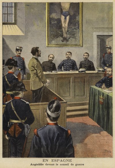 1897年のスペインの戦争評議会前のミケーレアンジョリージョ 作： French School