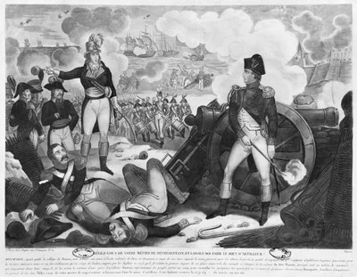 1793年にトゥーロンの包囲でバラスに答えたナポレオンボナパルトが、自分の大砲職人のビジネスを心に留めておいてください。 作： French School