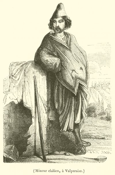 チリの鉱山労働者、バルパライソにて（版画 作： French School