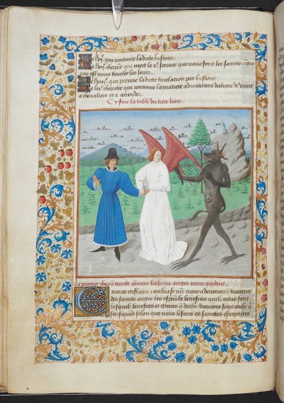 Miniatura de um homem com um anjo da guarda e um demônio Sloane MS 3049 f. 27, c. 1480 (pergaminho) 作： French School