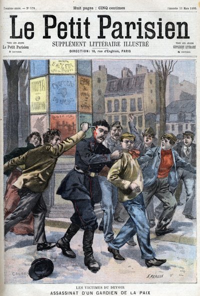 雑学：1900年にパリのヴェルニオー通りで起きた平和維持活動家の暗殺事件 - "Le petit Parisien "より 作： French School