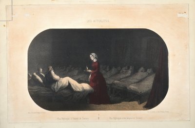 1856年、パリのジャコンメエデュファトによって出版されたスクタリの病院でのナイチンゲール嬢 作： French School