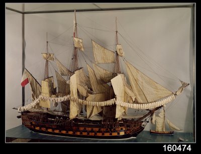 ロシュフォールで建造された74門の艦、LAchilleの模型 作： French School