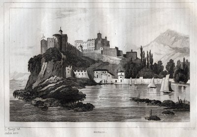 モナコ - M. de Norvins, Ch. Nodier 1834-1836による "Italy Picturesque" - History and Descriptive Painting of Italyからのエングレーヴィング。 作： French School