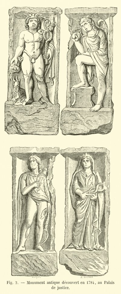 1784年にパレドジャスティスで発見された古代の記念碑 作： French School