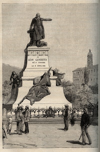 アレクサンドル・ファルギエール（1831-1900）によるレオン・ガンベッタ（1838-1882）の記念碑 - カオール - ルシアン・ユアールによる「PATRIE」- DESCRIPTION PECTUREQUIREE DE LA FRANCE EN 6 VOLUES に掲載された彫刻 - 19世紀末 作： French School