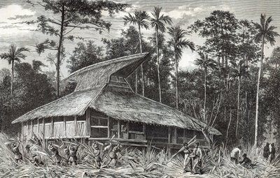 ニューギニア、ドディンガのモスク、ルツアーデュモンド誌のイラスト、1879 作： French School