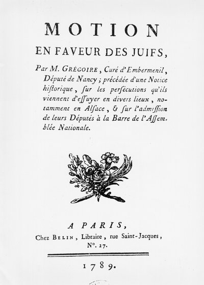 アンリ・グレゴワール（1750-1831）による1789年のユダヤ人支持運動 作： French School