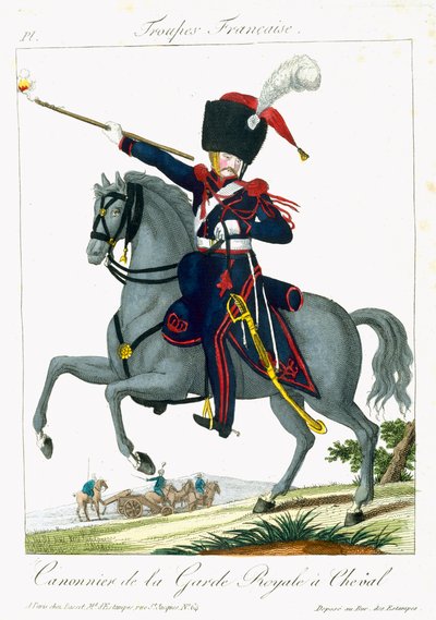 パブTroupes Francaisesからのロイヤルガードのマウントされた大砲。 chezバセット、パリ、c.1790 作： French School