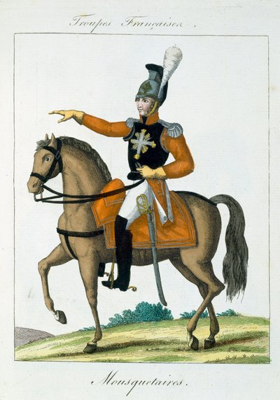 騎兵フランチャイズ、パブからマウントされた銃士。 chezバセット、パリ、c.1790 作： French School