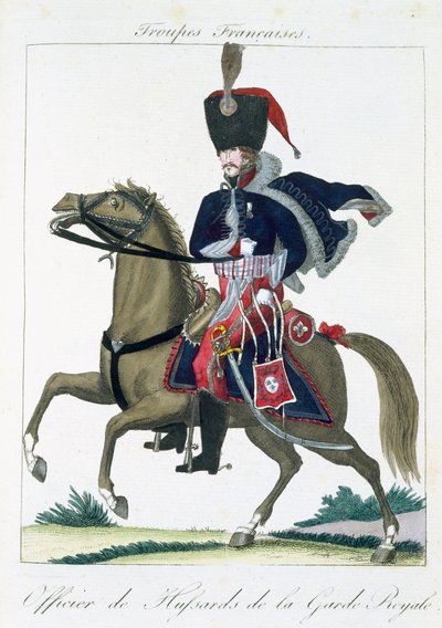 パブTroupes Francaises出身の、ロイヤルガードの騎兵の騎士。 chezバセット、パリ、c.1790 作： French School