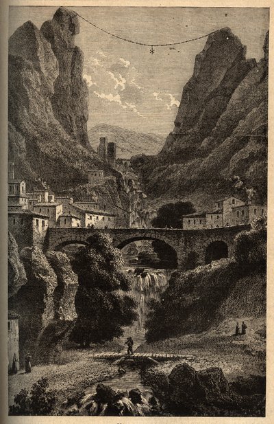 Moustiers-Sainte-Marie (Moustiers Sainte Marie) - Alpes-de-Haute-Provence - engraving in "PATRIE" - DESCRIPTION PIQUE DE LA FRANCE EN 6 VOLUES BY LUCIEN HUARD - 19世紀末 作： French School