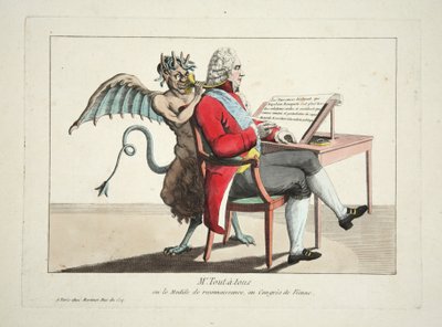 Mr.Tout-a-tous、またはウィーン会議での認識のモデル、パブ。1815年（カラー図版 作： French School