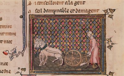 Ms.1044 f.21v Chretien Legouaisによって書かれたOvide Moraliseからの、生活のために働く義務のある男 作： French School