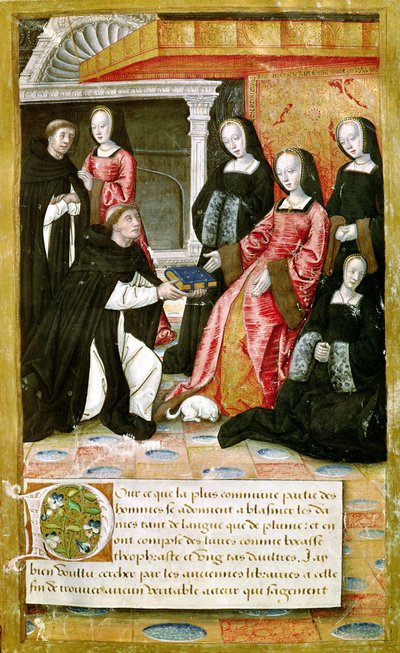Ms.17 fol.1 Vie des Femmes Celebres、1505年頃からブルターニュのアン（1477-1514）に本を提供する著者 作： French School