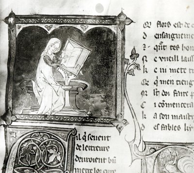 Ms.3142 fol.256 Marie de France（fl.12th世紀）著、フランス詩集、c.1280-90（詳細） 作： French School