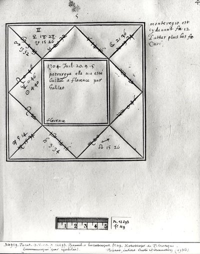 Ms.Fr.12293 fol.49ガリレオによるペトラークの星占い（1304-74）、14世紀から17世紀の図の星占いのコレクションから 作： French School