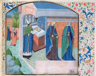 Ms 0338 f.1教会とシナゴーグ、c.1465-70 作： French School