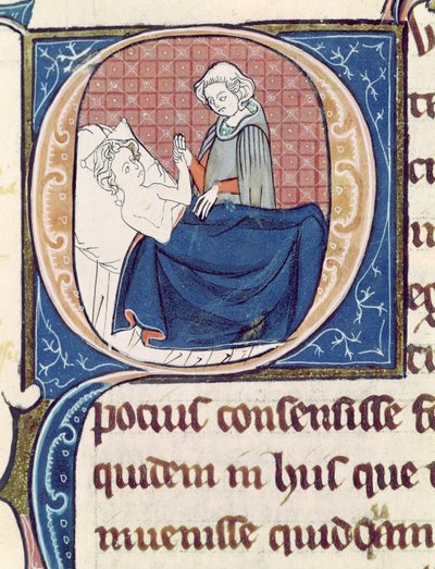 Ms 1003 f.185v、患者を診察、UvresからGalen Galen（c.130-c.201） 作： French School