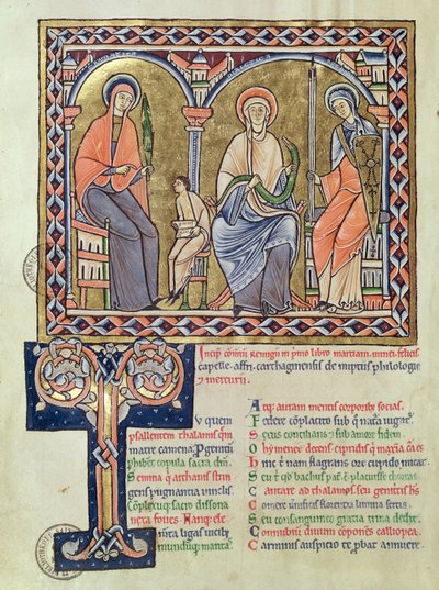 Ms 1041 f.1v Martianus CapellaによるSatyriconの文法、方言、レトリック、c.1200 作： French School