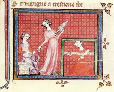 Ms 1044 fol.101 Chretien Legouaisによって書かれたOvide Moraliseの彼女の使用人と共に紡ぐ聖書の強い女性 作： French School