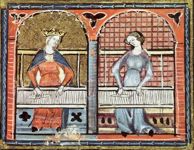 Ms 1044 fol.89v Women Weaving、Ovide Moralise、Chretien Legouais著 作： French School