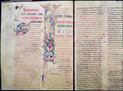 Ms 1215 t.4 f.56vケンタウロスを描いた歴史的イニシャルHと歴史的イニシャルIは、セントジョンの福音書、聖エティエンヌハーの聖書から、異端のアリウスを黙らせる聖ヨハネの鷲を描いた 作： French School