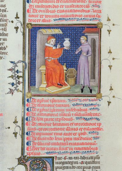 Ms 126 fol.200v Rhazes（Ibn Zakariya）による原稿から尿分析を行う医師（860-c.923） 作： French School