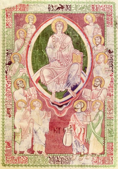 Ms 132 fol.2rキリストと12人の小さな預言者、聖預言者による書簡、聖ヒエロニムス教会、シトー修道院 作： French School
