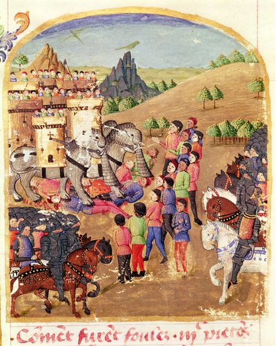 Ms 1335 fol.217 Vie dAlexandre le GrandのElephants of War 作： French School
