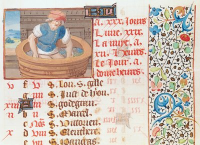 Ms 134 9月：時間の本からのブドウの踏みつけ 作： French School