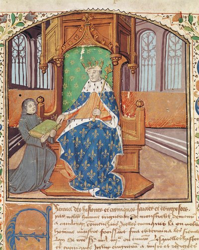 Ms 1468 fol.1著者はLes Chroniques de Monstreletからチャールズ7世に彼の本を提供します 作： French School