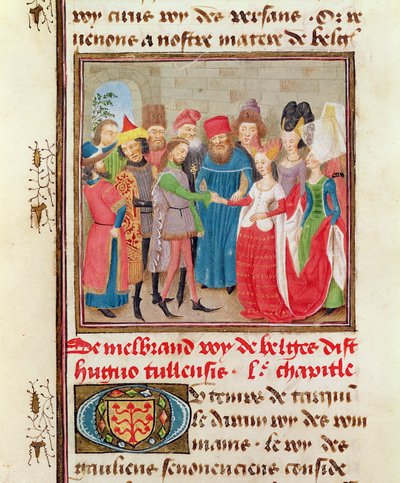 ミセス149 t.1 fol.95結婚シーン、ジャックドギーズ作「貴族の歴史」より 作： French School