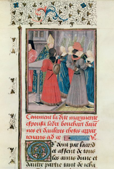 Ms 149 t.3 fol.149 1212年のマルグリットデコンスタンティノープルとブシャールダヴェーヌの結婚 作： French School