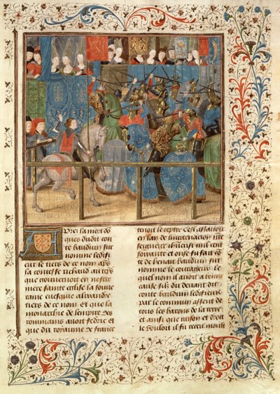 Ms 149 t.3 fol.82 Jacques de Guise作「Histoire des Nobles Princes de Hainautのトーナメントシーン」 作： French School