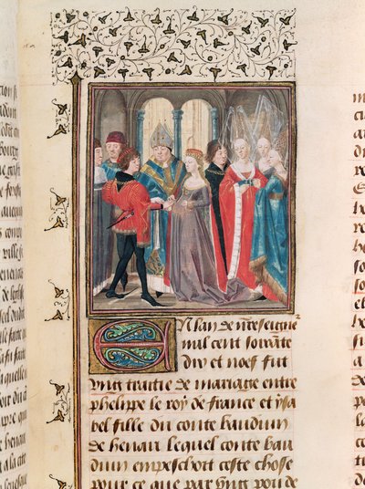 Ms. 149 t.3 fol.88フィリップ・オーギュストの結婚（1165-1223）フランス国王とボードーヌ伯の娘、イノーのイザベル 作： French School