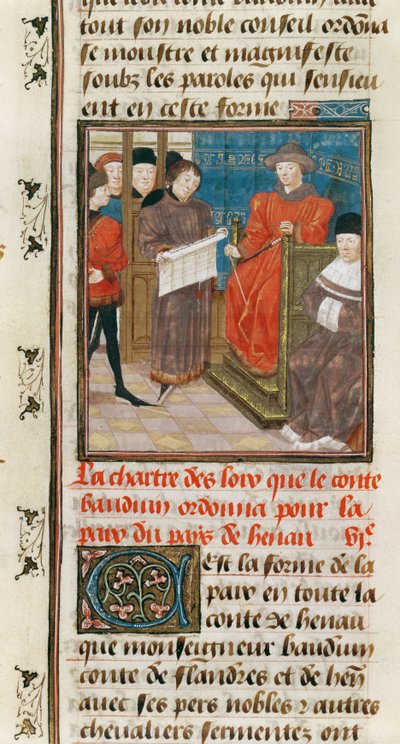 Ms. 149t.3 fol.175 vハイノーのボードウィンVIを数える法律憲章 作： French School