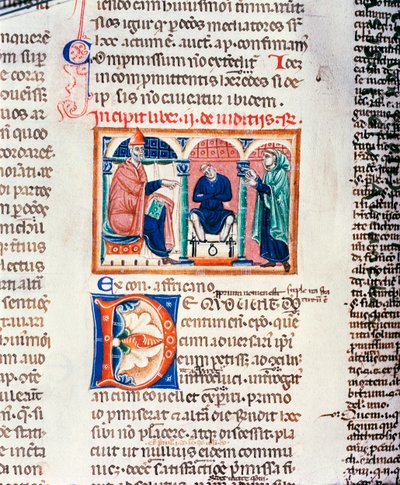 Ms 150 f.61v裁判官、Decrets de St. Gregoire IXから 作： French School