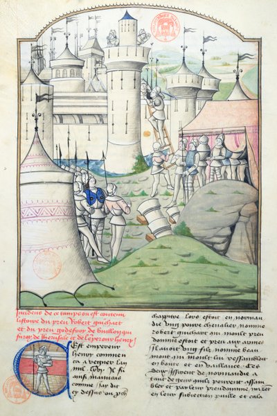 Flour des Histoiresのミニチュア、第1十字軍の時のGodfrey de Bouillonと十字軍による1099年のエルサレムの1560年捕獲 作： French School