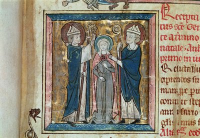 Ms 16261 f.1聖ジュヌヴィエーヴの即位、サンベイジュヌヴィエーヴより 作： French School