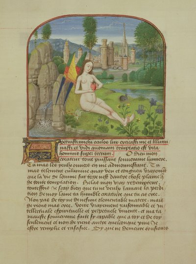 Ms 165 fol.31rストリームに座った魂、ルネ・ダンジュによるジュン・プリンスの教訓、c.1465-68 作： French School