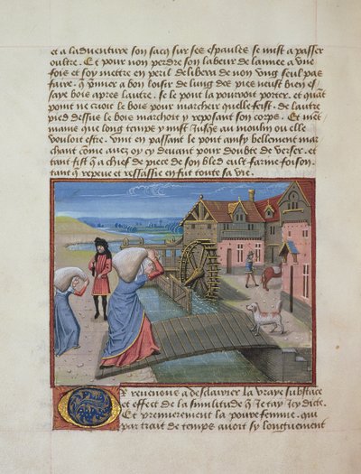 Ms 165 fol.48v A水車小屋、ジューンプリンス、ルネダンジュ作、1465-68年 作： French School