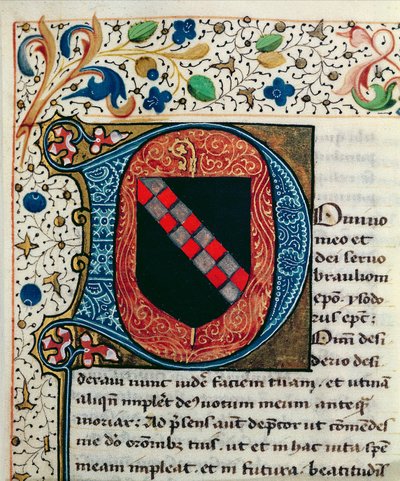 Ms 167 fol.69セビリアの聖イシドルによる「民族学」からのクレアヴォー家の紋章を描いた歴史的な初期の「D」 作： French School