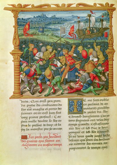 Ms 18 f.73vキングエドワードIIIクレシーの戦いでの戦争、1346年、フィリップオブコミネス（1445-1509）の回想録から 作： French School